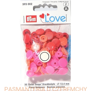 napy plastikowe okrągłe - miks czerwono-pomarańczowo-różowy PRYM 393 002 /zatrzaski/