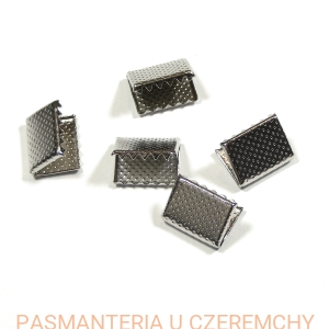zakończenie - skuwka 15 mm do taśmy i sznurka srebrna /końcówka, końcówki/