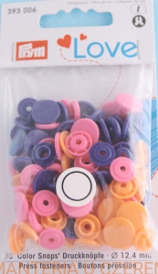 napy plastikowe okrągłe miks różowo-pomarańczowo-fioletowy PRYM 393 006 /zatrzaski/