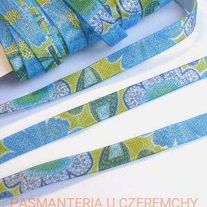 guma ramiączkowa 10 mm zielona z nadrukiem - kwiaty