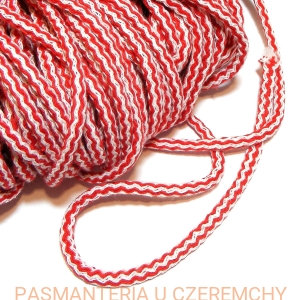 sznurek odzieżowy bawełniany 5 mm - biało-czerwony - motek 20 mb