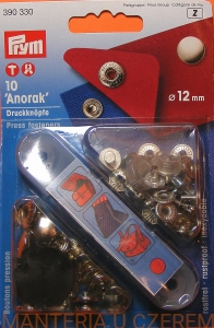 napy metalowe 12 mm srebrne "Anorak" do nabijania PRYM 390 330 /zatrzaski/