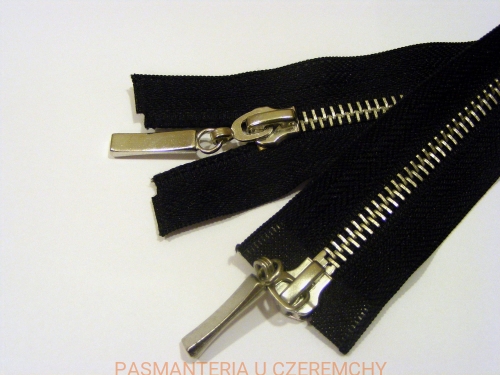 zamek rozdzielczy dwusuwakowy metalowy 75 cm czarny /ząbki - nikiel/