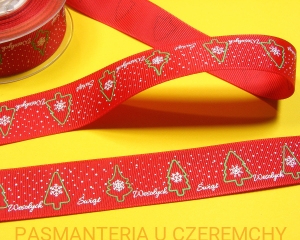 tasiemka rypsowa drukowana 25 mm - motywy świąteczne /wstążka/ 