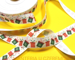 tasiemka rypsowa drukowana 20 mm - paczki świąteczne /wstążka/ 