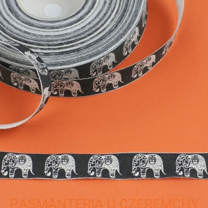 tasiemka 15 mm bawełniana z nadrukiem  - słonie  /wstążka/ 