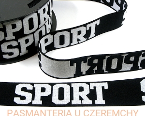 guma żakardowa 32 mm - sport czarno-biała  /ozdobna/
