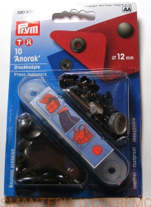 napy metalowe 12 mm czarne oksydowane "Anorak" do nabijania  PRYM 390 339 /zatrzaski/ 
