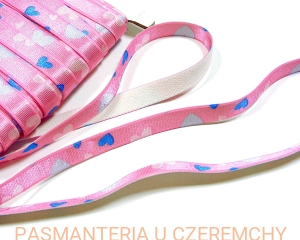 guma ramiączkowa 10 mm różowa z nadrukiem - serca