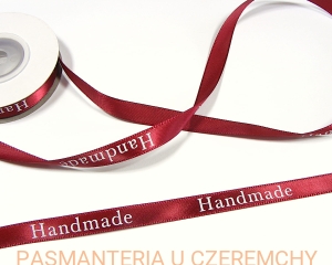 tasiemka satynowa 9 mm bordowa z nadrukiem Handmade