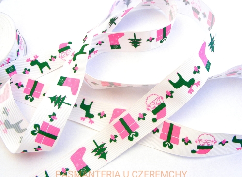  tasiemka /wstążka/ rypsowa drukowana /25 mm/ - motywy bożonarodzeniowe