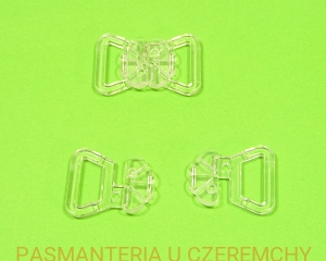zapięcie bieliźniarskie 15 mm plastikowe bezbarwne - opak. 20 kpl. /do biustonosza, do stroju kąpielowego/  