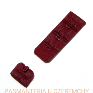 zapięcie do biustonosza /do stanika, bieliźniarskie, haftki/, 1 haftka w 3 rzędach, bordowe