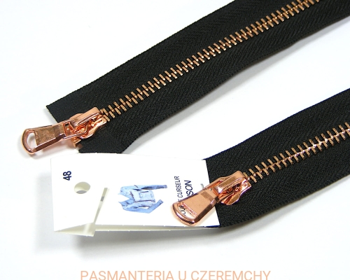 zamek 80 cm czarny rozdzielczy dwusuwakowy metalowy VT10 rose gold