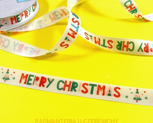 tasiemka 16 mm satynowa drukowana - Merry Christmas