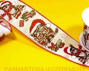 taśma dekoracyjna 63 mm drukowana - koty-Mikołaje /świąteczna, Boże Narodzenie/ 