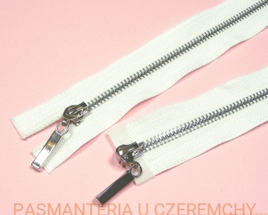 zamek 75 cm biały rozdzielczy dwusuwakowy metalowy VT10, nikiel