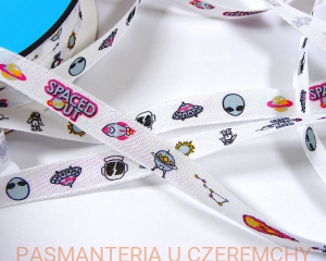 tasiemka drukowana 12 mm - biała w motywy UFO