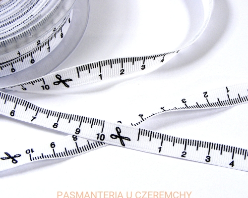 tasiemka rypsowa 10 mm drukowana biała - miarka i akcesoria krawieckie