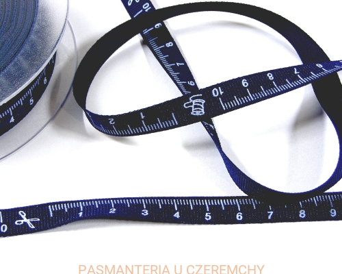 tasiemka rypsowa 10 mm drukowana granatowa - miarka i akcesoria krawieckie