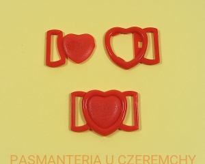 zapięcie bieliźniarskie 20 mm plastikowe czerwone - serce /do biustonosza, do stroju kąpielowego/  