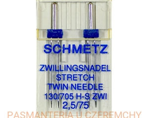 zestaw 2 igieł Schmetz do dzianin typu "stretch" podwójnych 2,5 mm/75 (130/705 H-S ZWI)  