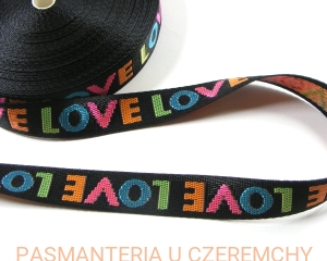 taśma nośna 25 mm czarna z wzorem - love