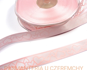 tasiemka satynowa 15 mm drukowana - serca różowe