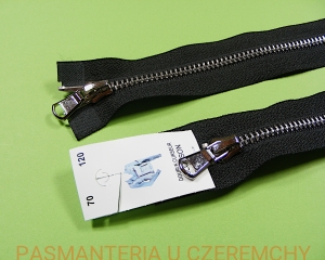 zamek 70 cm czarny rozdzielczy dwusuwakowy metalowy VT10 nikiel /srebrny/