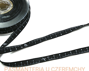 tasiemka rypsowa 10 mm drukowana czarna - miarka i akcesoria krawieckie /wstążka/ 