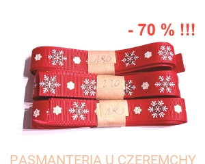 cena za całość - 6 mb w trzech kawałkach - tasiemka rypsowa drukowana 16 mm - śnieżynki /wstążka/