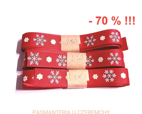 tasiemka rypsowa drukowana 16 mm - śnieżynki (wstążka)