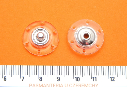 zatrzaski metalowe 21 mm - bezbarwny plastik łączony z metalem