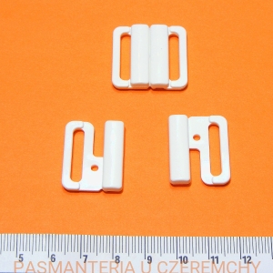 zapięcie bieliźniarskie 20 mm plastikowe białe /do biustonosza, do stroju kąpielowego/