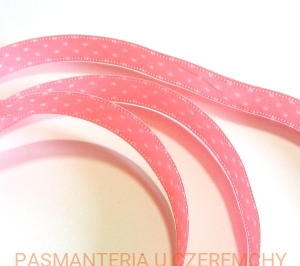 tasiemka drukowana /13 mm/ - różowa w białe groszki
