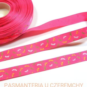tasiemka /wstążka/ rypsowa drukowana /15 mm/ - ważki na różowym tle 